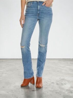 NWT 7 For All Mankind Light Blue Easy Slim Jeans with Knee Rips Size 24